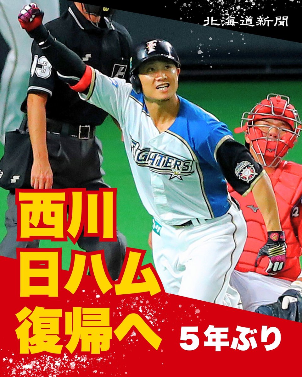 【きょうの無料記事】西川遥輝選手　5年ぶり日ハム復帰へ
hokkaido-np.co.jp/article/124503…

今季ヤクルトから戦力外通告を受けた西川遥輝外野手（33）が、11年間所属した古巣・日本ハムと支配下契約を結ぶことが判明しました🔥ベテランが少ない日本ハムにとって、大きな戦力となることが期待されています！