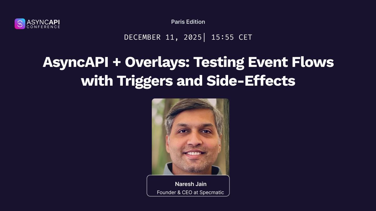 AsyncAPISpec's tweet image. 🚨 Speaker Reveal 🚨

Catch Naresh Jain&apos;s talk as he introduces a powerful new capability that brings executable behaviour into the AsyncAPI world using Overlays.

Schedule: buff.ly/lCMfAn7

Free Ticket: buff.ly/HqqBtKd

#AsyncAPIConf #speakers #EDA
