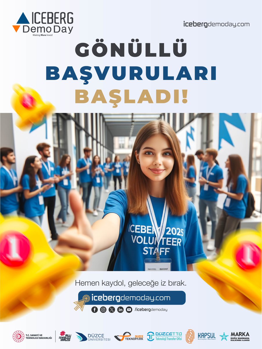 🚀 Düzce Teknopark | ICEBERG Demo Day Gönüllülerini Arıyor!
ICEBERG Demo Day 2025 🗓 16-17 ARALIK 2025

Son Başvuru Tarihi

🗓 7 ARALIK 2025
🌟 BAŞVURU İÇİN: icebergdemoday.com/gonullu-basvur…

Girişimcilik ruhuyla dolu bir etkinlik için hepinizi bekliyoruz! 🤔 🚀 🤝