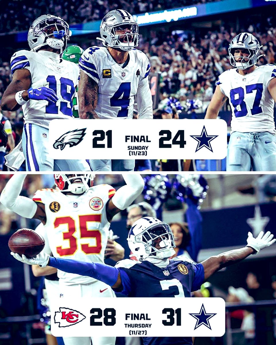 markogh's tweet photo. En un lapso de cuatro días, los #DallasCowboys vencieron a ambos equipos que jugaron el #SuperBowlLIX ®

#NFL
#FlyEaglesFly 
#KansasCityChiefs 
#ProBowlVote 
#SuperBowl https://t.co/E1AAkeC6G3