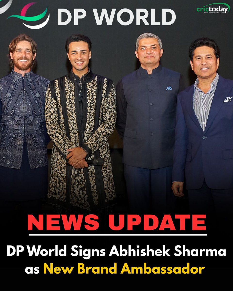 crictoday's tweet image. DP World has brought rising Indian star Abhishek Sharma on board as its newest brand ambassador. The move comes after his impressive Asia Cup campaign and ascent to number one in the ICC T20I rankings.

#AbhishekSharma #DPWorld #RisingStar