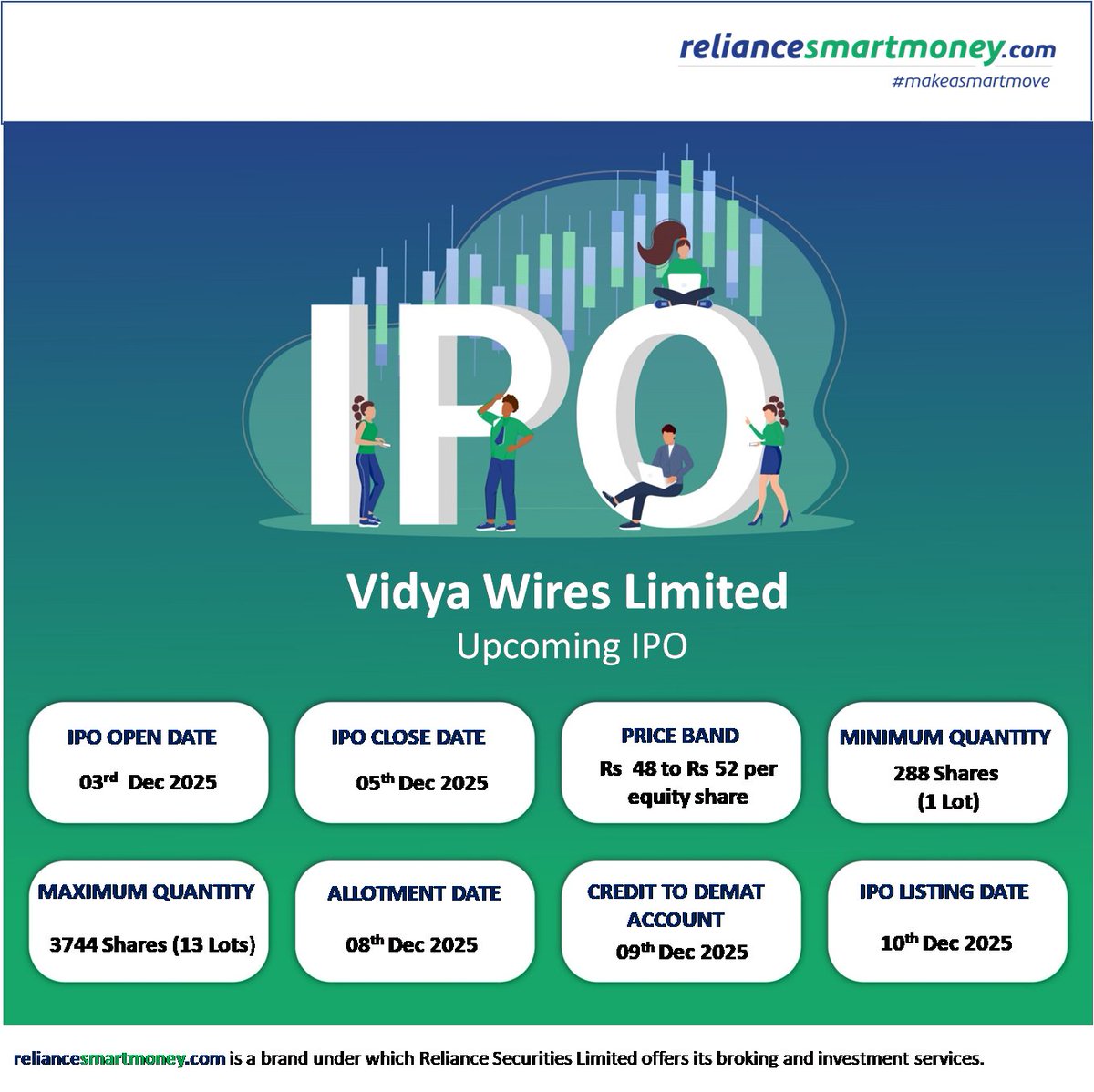 Indusindsec's tweet image. The upcoming IPO of Vidya Wires Limited goes live on 3rd December 2025 - don't miss this opportunity to invest smart with Reliance Smart Money!