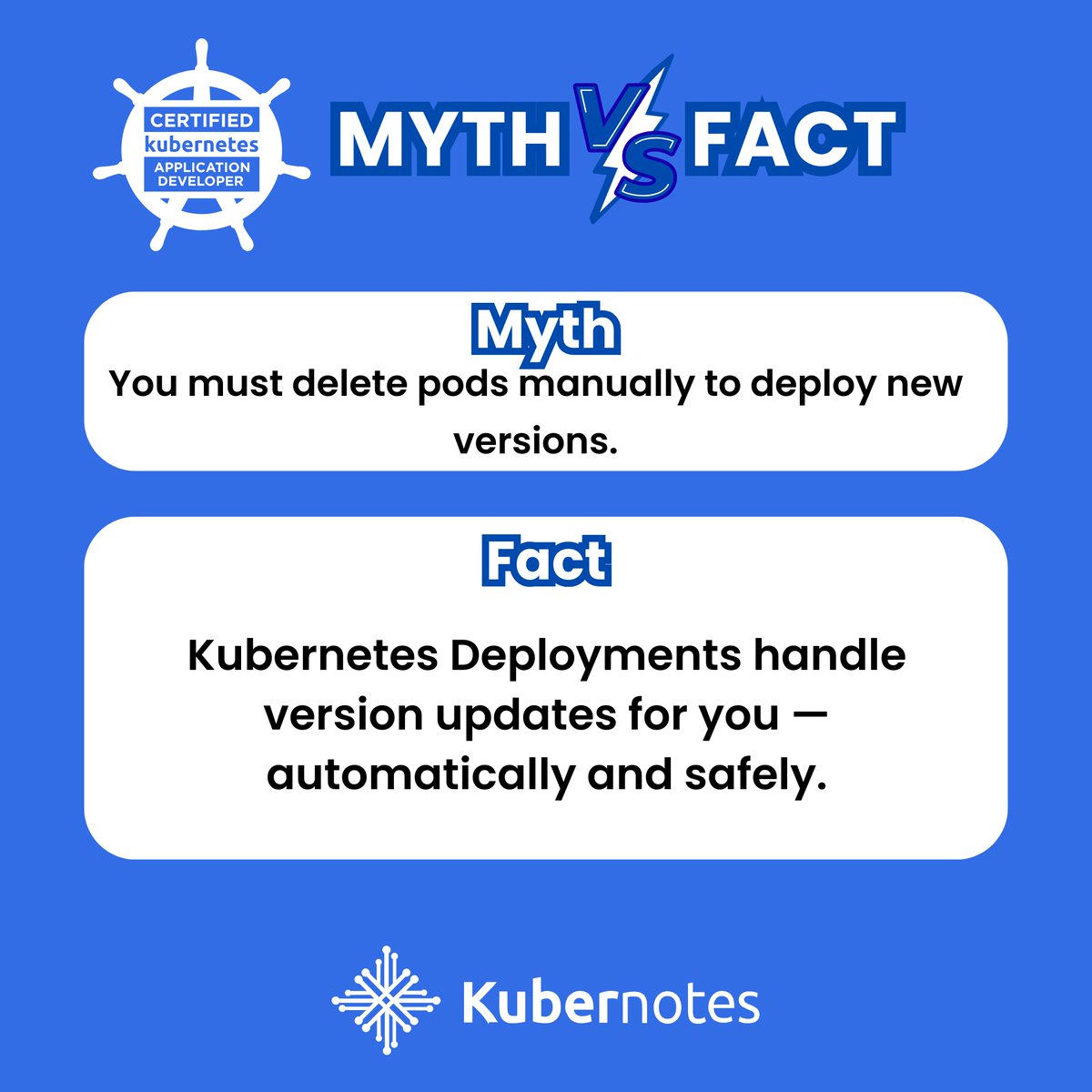 Kubernotes_'s tweet image. 🌍 OFFICIAL WEBSITE: kubernotes.org

🛑 Myth: You have to manually delete pods to update your app.
✅ Fact: Kubernetes Deployments manage it automatically and safely.

#CKAD #Kubernetes #Deployment #K8s #DevOps #CloudNative #ExamPrep #StudyTips #KubernetesDeveloper