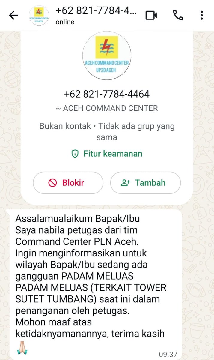 Andika_Isma1's tweet photo. @pensisruSMATN @TTyaning17731 Alhamdulillah, sudah hampir 3 x 24 jam kami di lingke, kota Banda Aceh tidak hidup PLN. Info resmi dari PLN, petugas masih bekrja di lapangan https://t.co/QjgPLJkJeO