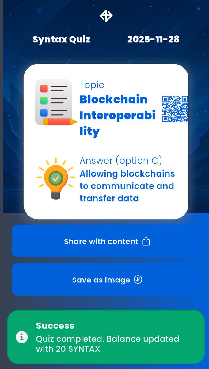 churchi_blaq's tweet image. NOVEMBER 28th, 2025
1) #SyntaxVerse quiz answer for today 🎯
2) #Xenea wallet #quiz answer for today  ✅
3) #Marina protocol quiz #answer 🔥 $SIXR
4) #SpurProtocol quiz answer 👌

Time to contribute and stack with 👇
@SIXR_cricket