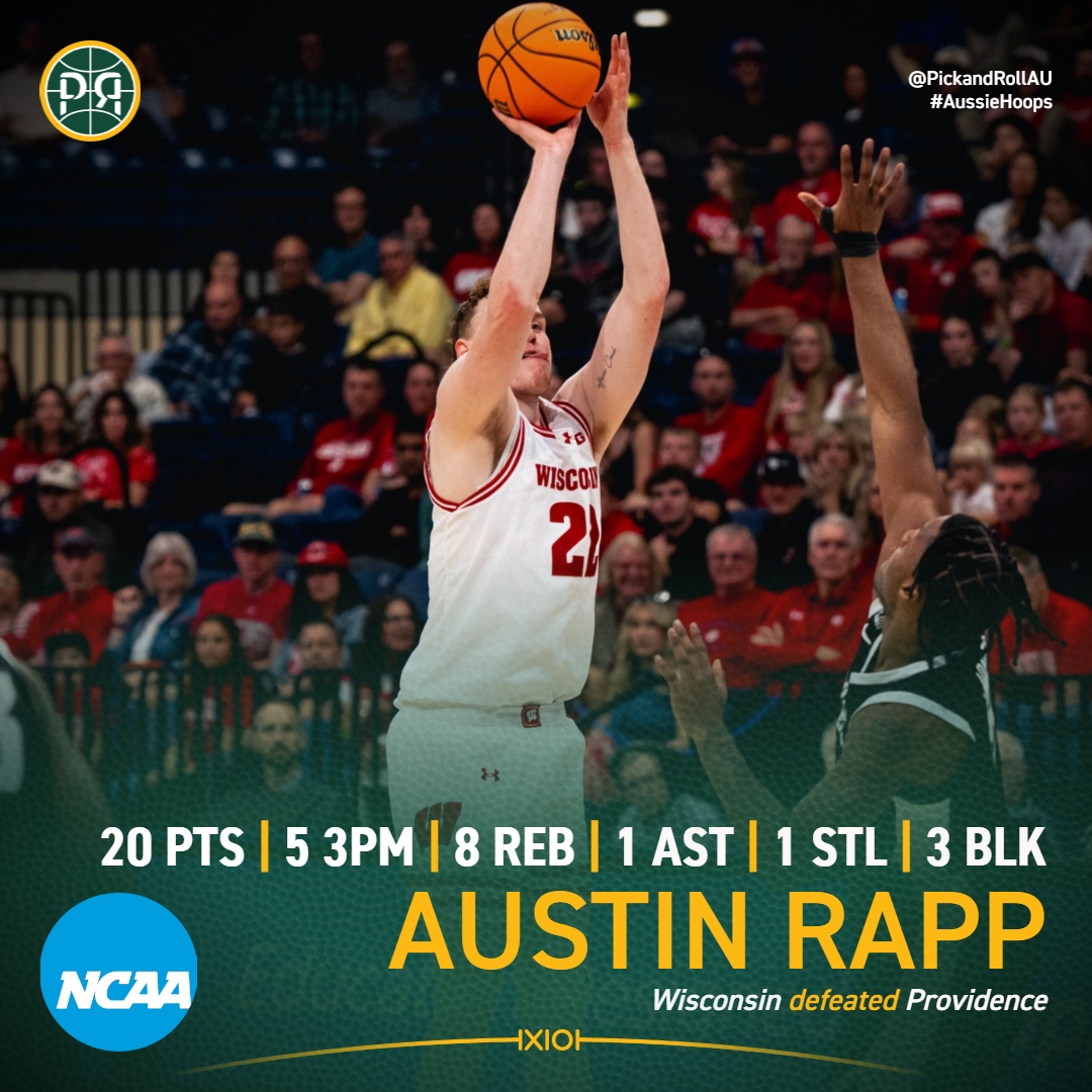 PickandRollAU's tweet image. Austin Rapp amassed a season-high 20 points -- including five three-pointers -- as Wisconsin advanced to the final of the Rady Children&apos;s Invitational, defeating Providence 104-83.
#AussieHoops #NCAAMBB