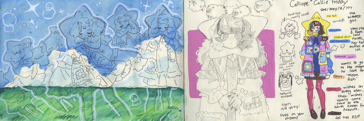 aijyuupon's tweet image. I finally scanned this sketchbook page and it’s so much nicer than taking a photo myself!!!