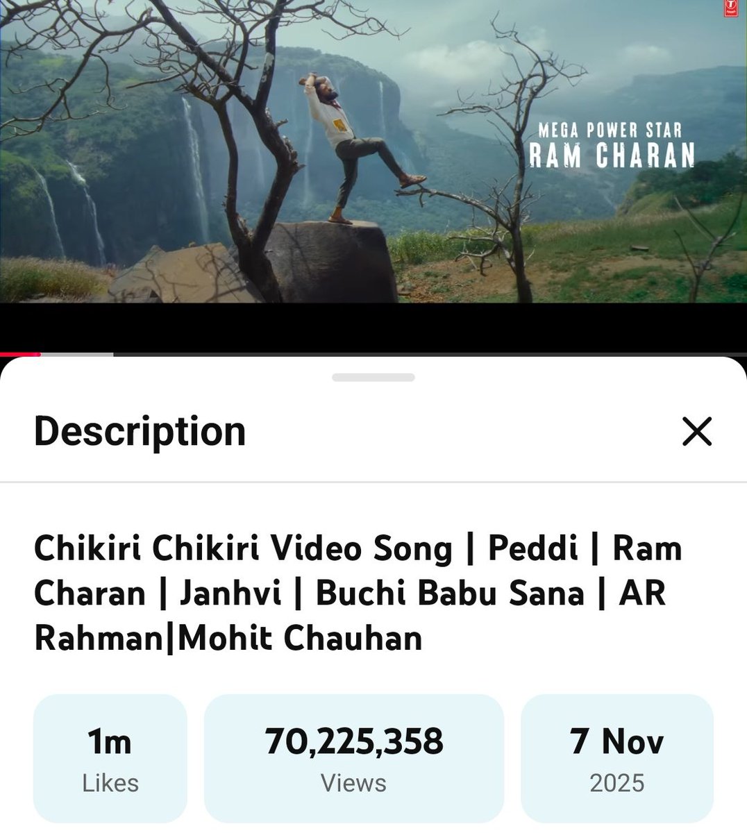 7️⃣0️⃣Million views for telugu version and still topping the charts 💥

All set to hit 100M very soon 💥

youtu.be/vVDp1ulBKIk?si…

#ChikiriChikiri #Peddi <a href="/AlwaysRamCharan/">Ram Charan</a> <a href="/arrahman/">A.R.Rahman</a>