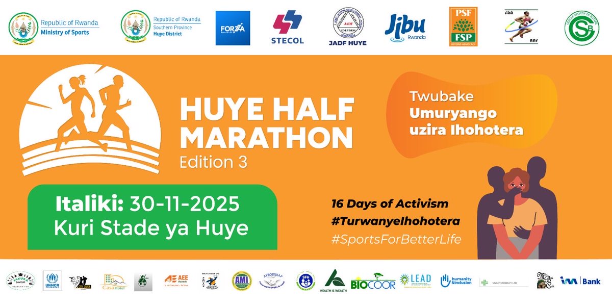 jiburwanda's tweet image. Jibu is proud to fuel the Huye Half Marathon, Edition 3, this Sunday (30-11-2025)!

Join the run at Stade ya Huye supporting the fight against violence. We'll keep you hydrated, safely! 💧

#JibuRwanda #HuyeHalfMarathon #ABetterlife #TurwanyeIhohotera