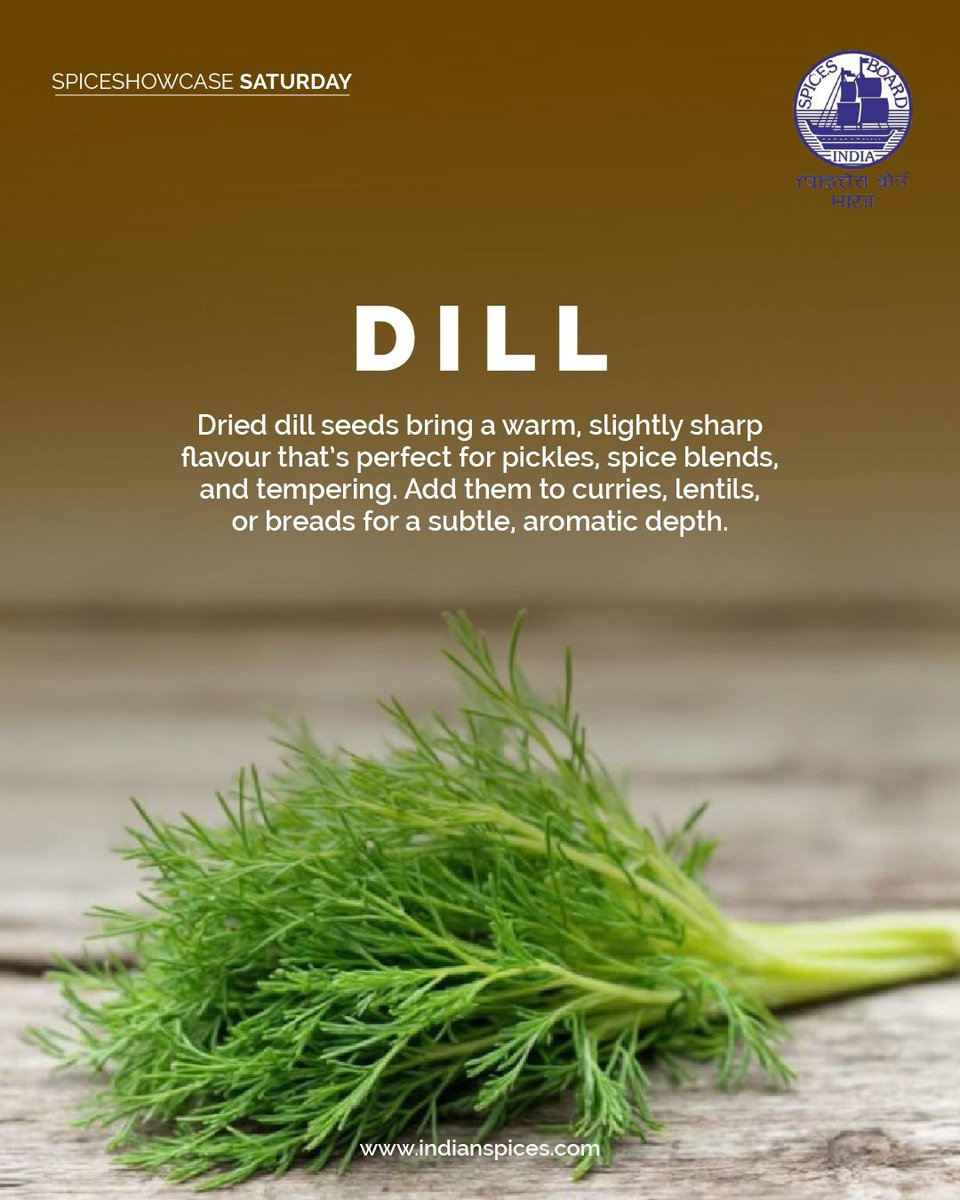 Spices_Board's tweet photo. More intense than fresh dill, these tiny seeds offer an earthy, citrusy note that enhances both savoury and tangy dishes with ease @DoC_GoI
#SpiceShowcaseSaturday #DillSeeds #SpiceEssentials #AromaticSeeds #SpicesBoard https://t.co/2sOPZuaf4M