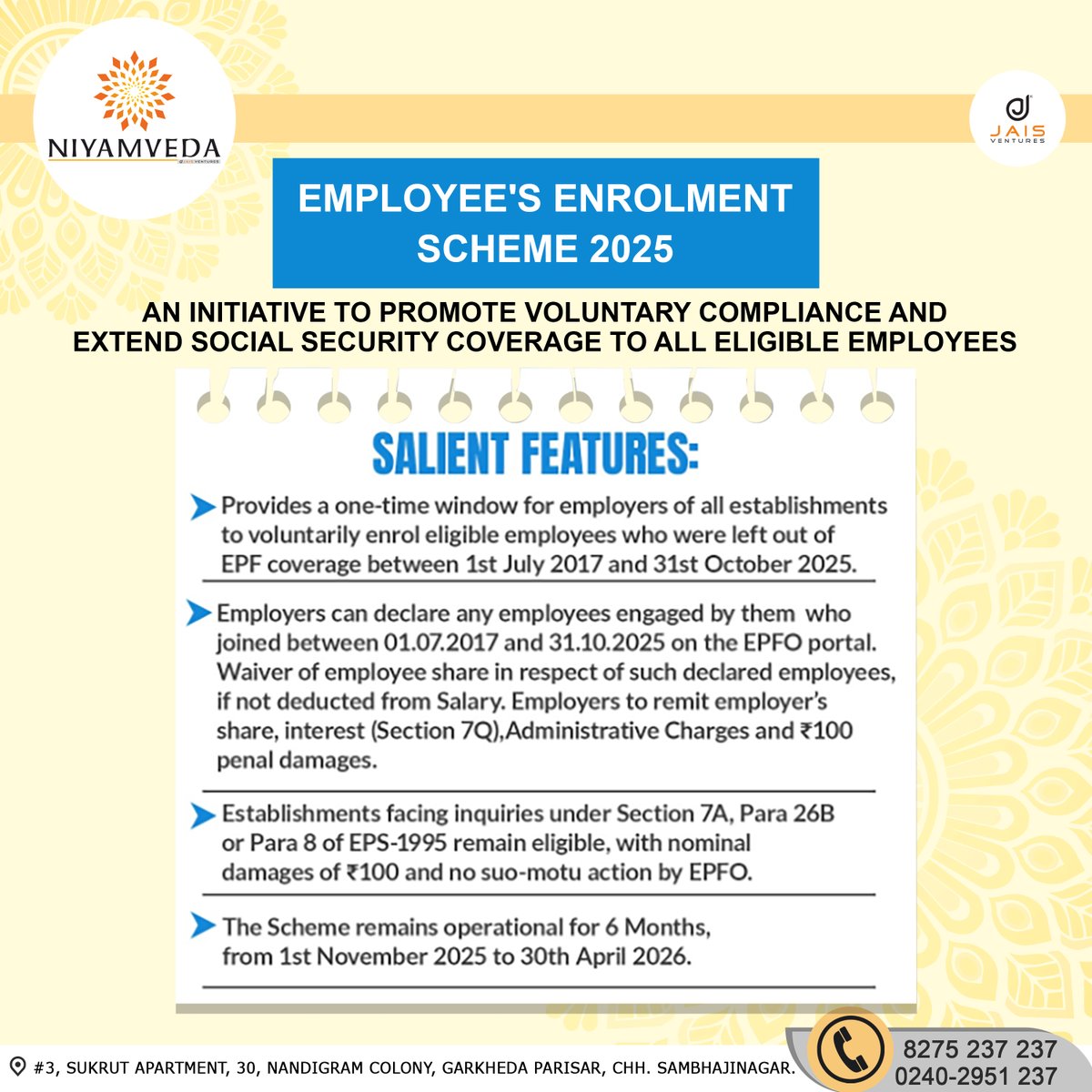 niyamveda's tweet image. Employee&apos;s Enrolment Scheme 2025 

#professionaltaxservice #payrollsupport
#payrollsolutions #payrollservice #humanresources #humanresourcesmanagement #humanresourcesconsulting #humanresourcesconsulting
