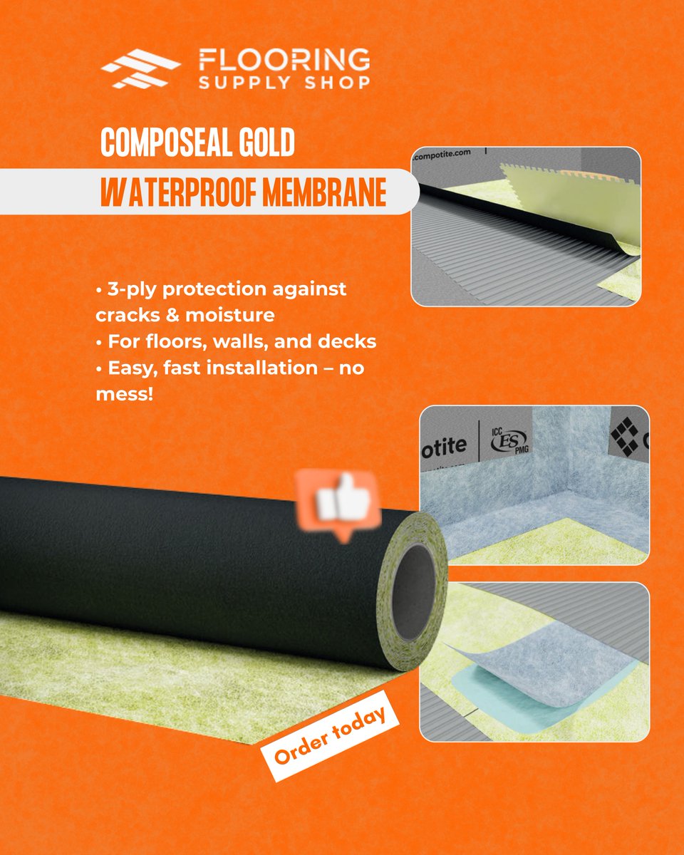FlooringSupplyS's tweet image. Protect your floors with Composeal Gold Crack Isolation Waterproof Membrane. Its 3 ply design stops stress cracks and moisture, works indoors or outdoors, and installs fast. Perfect for large tiles and stone. Call 323 731 8453. #waterproofing #tileinstallation