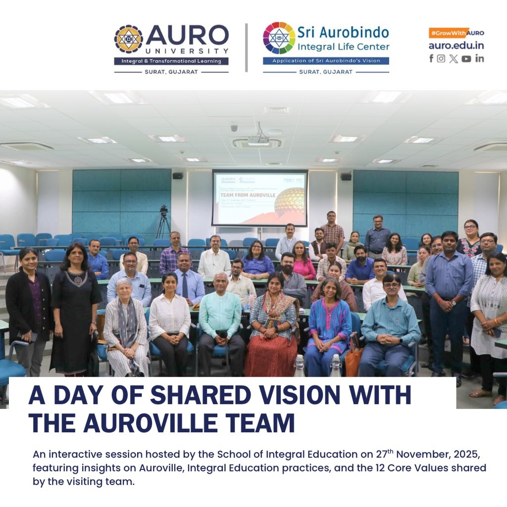 AuroUniversity's tweet image. A meaningful session with the Auroville team at AURO University, exploring Integral Education &amp;amp; the 12 Core Values.
Thank you for inspiring us toward conscious, holistic learning.

#auro #auroville #integraleducation #holisticlearning #growwithauro