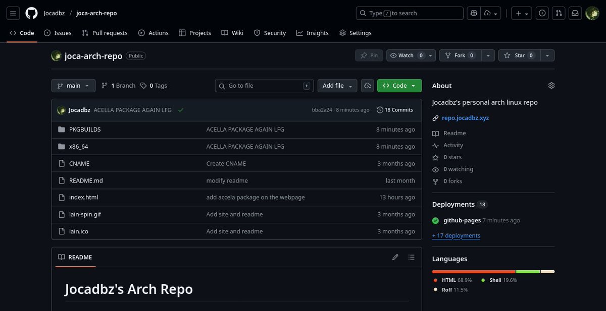 jocadbz's tweet image. Reminder that you too can host your own arch linux repo on github for free!