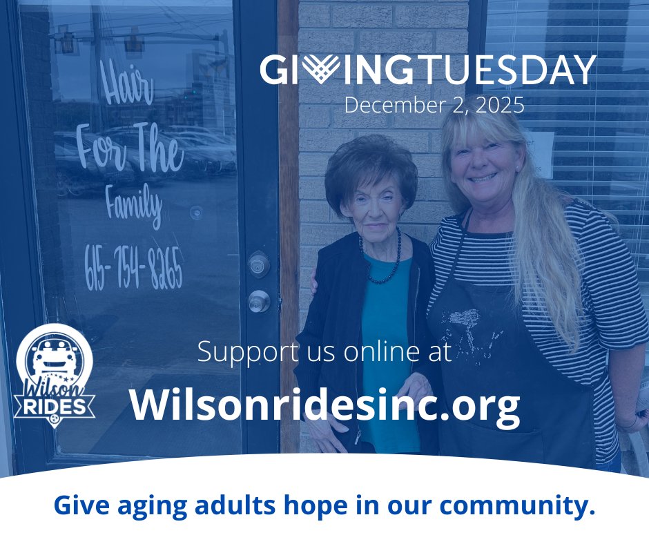 WilsonRidesInc's tweet photo. @WilsonRidesInc  has $3k in matching funds available for Giving Tuesday, December 2—your donation has 2x the impact for older adults! You can also join us Saturday, November 29 at Jason’s Deli for a Dine Out to Donate day benefiting Wilson Rides! MUST MENTION WILSON RIDES https://t.co/GrSLzcKRLv