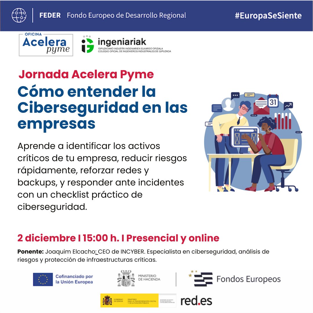 Ingeniariak's tweet image. 🚀 ¡Da el primer paso hacia la #ciberseguridad de tu empresa y no dejes pasar esta oportunidad para fortalecer la ciberseguridad de tu empresa!
lnkd.in/g-A2G5Yj

#FEDER #OficinasAcelerapyme #TransformacionDigital  Red.es #AceleraPyme