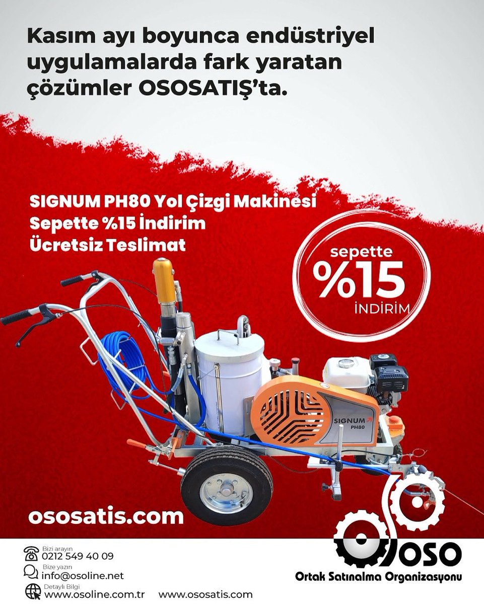 Kasım ayı boyunca endüstriyel uygulamalarda fark yaratan çözümler OSOSATIŞ’ta.

✅ Sepette %15 İNDİRİM 
🚚 Ücretsiz kargo 
👉 ososatis.com/signum-ph80-yo…
…
#YolÇizgiMakinesi #Yüzeyİşlem #EndüstriyelMakine #SIGNUM #OSO #OsoSatış #KasımFırsatı