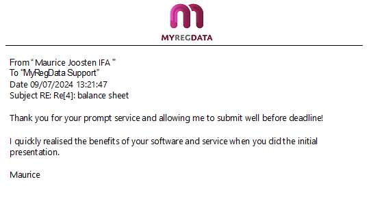 MyRegData's tweet photo. "I quickly realised the benefits of your software and service when you did the initial presentation". https://t.co/V5xk3u3eZQ