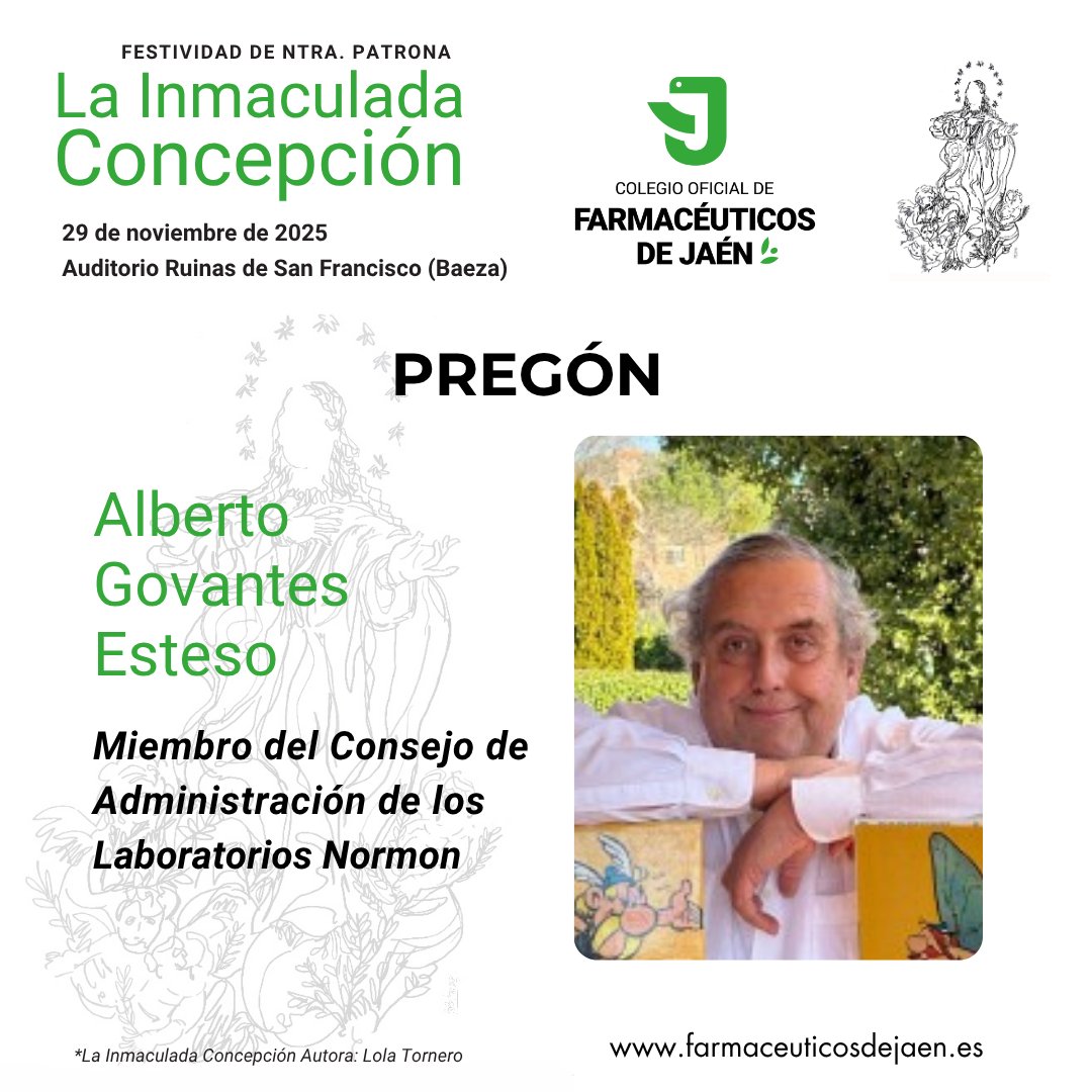 Nos vemos mañana en #Baeza, en la celebración de nuestra Patrona, la Inmaculada Concepción 💚

#Farmacéuticos #Jaén