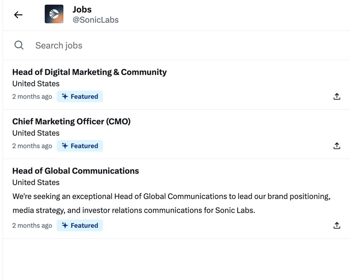 From 4 openings to now currently 3 live openings at $S <a href="/SonicLabs/">Sonic</a> 

Seems like Head of BD/Partnerships got filled already! 

👀