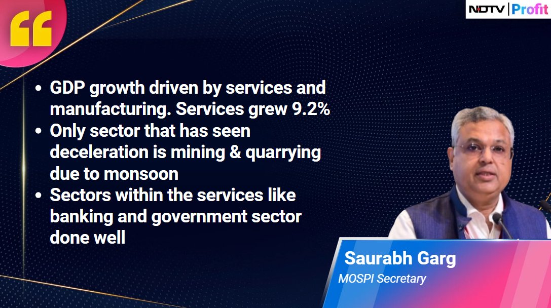 NDTVProfitIndia's tweet image. GDP growth driven by services and manufacturing, says Saurabh Garg.

For the latest news and updates, visit: ndtvprofit.com