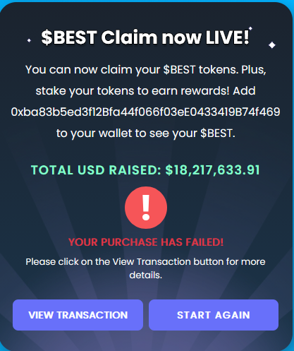 onyekaarinze15's tweet photo. @BestWalletHQ Please why is this failing when try to claim my token https://t.co/ubyNLG9D5a