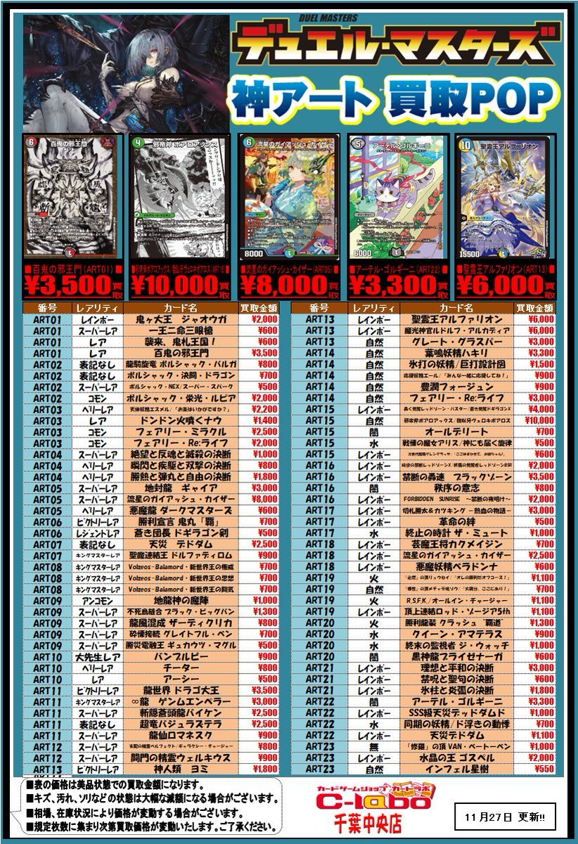 デュエマ 買取情報】 デュエルマスターズより 神アートの買取POPです