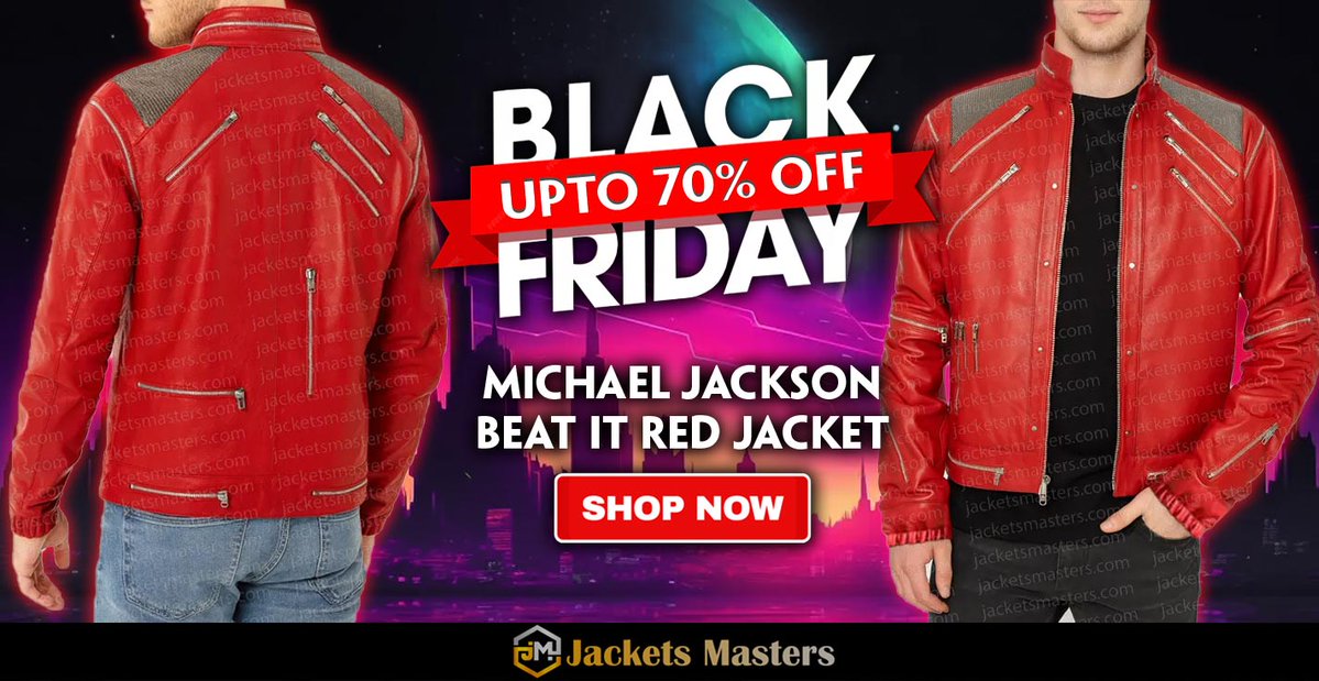 JacketsMasters's tweet image. #BlackFriday Hot offer Get 70% OFF on #BeatIt #MichaelJackson Red Jacket.
&amp;lt;Shop From jacketsmasters.com&amp;gt;
jacketsmasters.com/product/michae…
#blackfridaydeals #blackfridaysales #blackfridayoffers #blackfridayshopping #BlackFridayDeals2025 #BlackFridays #blackfridayweekend