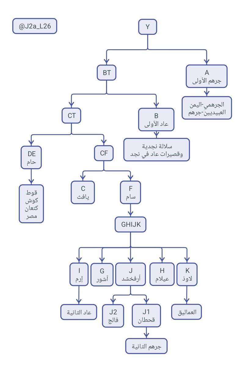 المشجرة الجينية لكافة البشرية
من جرهم الأولى وعاد الأولى وسام وحام ويافث