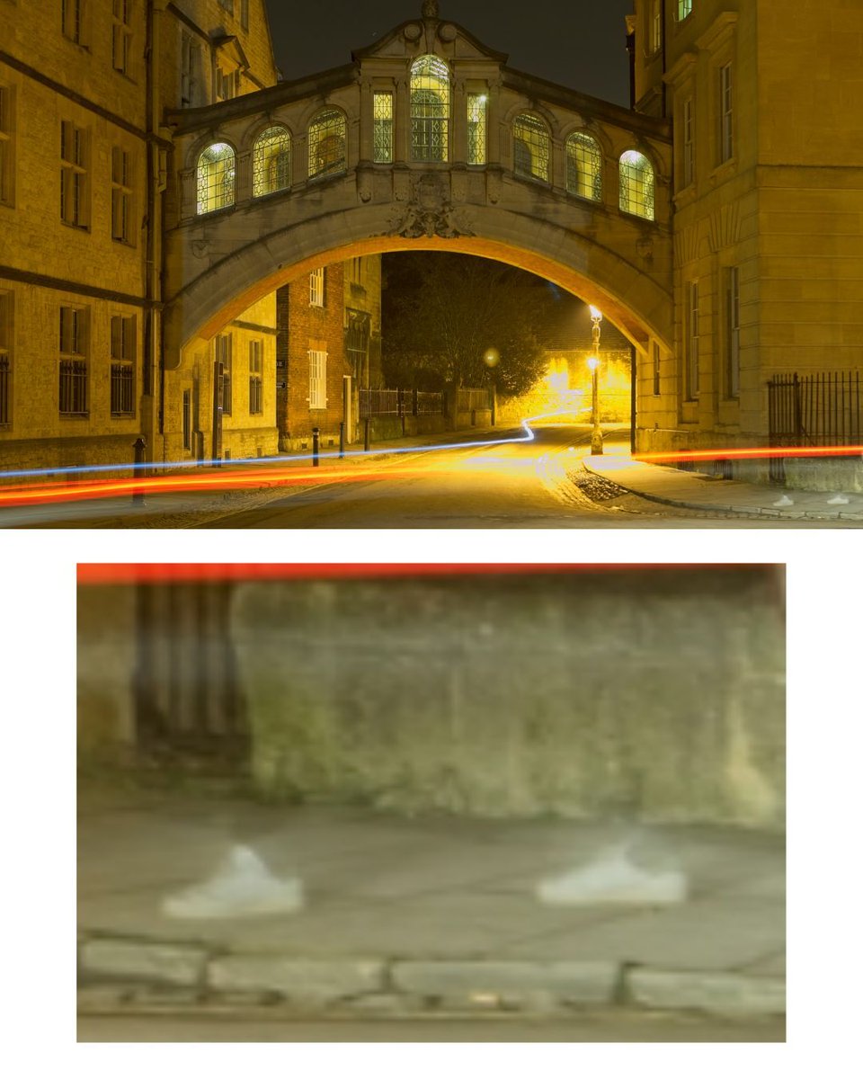 A photo I took 10 years ago of the so-called Bridge of Sighs in Oxford. The bridge connects two parts of Hertford College across New College Lane. By Oxford standards it isn't that old: finished in 1914. I only recently noticed the ghostly shoes on the right-hand side. #ghosts