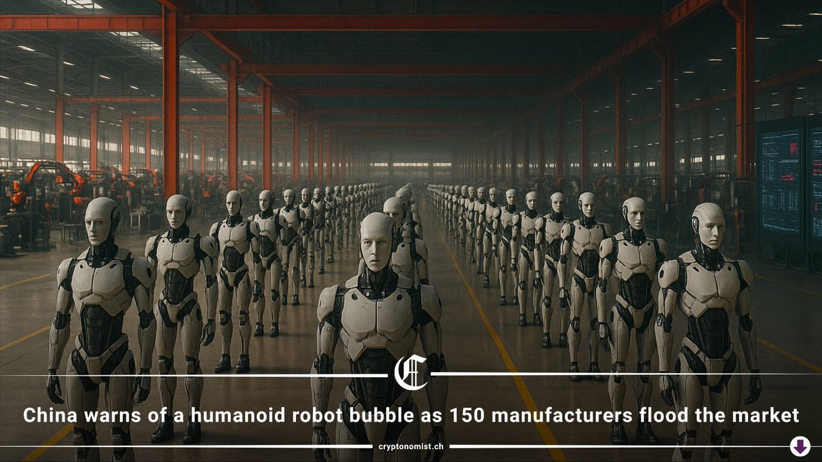 Cryptonomist_en's tweet image. HUMANOID ROBOTICS BUBBLE IN CHINA?
Beijing’s NDRC warns that 150+ manufacturers are releasing humanoid robots that look and perform almost the same.

Why it matters:
* China’s robot density surged from 97 (2017) to 470 per 10,000 workers in 2023.
* UBTech plans a 10x production…