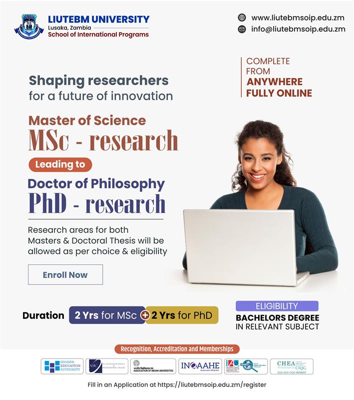 GradxsLitbeum's tweet image. Build your research career with LIUTEBM University! 🎓
Fully online MSc (Research) → PhD (Research)
Study from anywhere | Accredited | Flexible research areas

Apply now: liutebmsoip.edu.zm/register

#LIUTEBMUniversity #ResearchProgram #OnlineLearning #MScResearch #PhDResearch