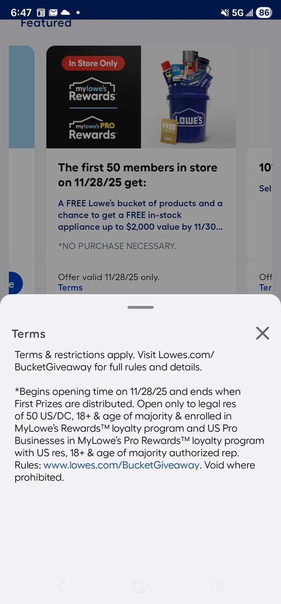 Nathanial_Perry's tweet photo. Really disappointed and frustrated with my @Lowes in Summersville, WV this morning. There was a nice, orderly line for the Black Friday “first 50 customers” buckets… until an associate (possibly the manager) came out and yelled: “If you pre-registered for a bucket…”

Everything immediately turned into chaos.

People who had been waiting far longer—including me—were suddenly overtaken by people who arrived later as everyone rushed toward the employee to get a number. This promo was advertised as first in the door, not something you could pre-register for. The process was handled terribly.

I had planned to buy a $269 Kobalt miter saw and a few other items, but I just left. The situation was so poorly managed that I didn’t want to be “that guy” and cause a scene—and definitely don’t want to end up internet-famous over a bucket.

And it clearly wasn’t just me. While I was shopping in Walmart afterward, I overheard multiple people talking about how poorly the giveaway was handled at Lowe’s. So the frustration was shared.

As a Gold Key rewards member, it’s disappointing. Standing in 28° weather for a bucket that might contain a proprietary battery system already felt a little silly. After today, I’m seriously considering switching to DeWalt or Milwaukee (from someone other than Lowe’s) so I’m not locked into their brand ecosystem.

Really unfortunate way to start Black Friday. I’ll choose better next time.