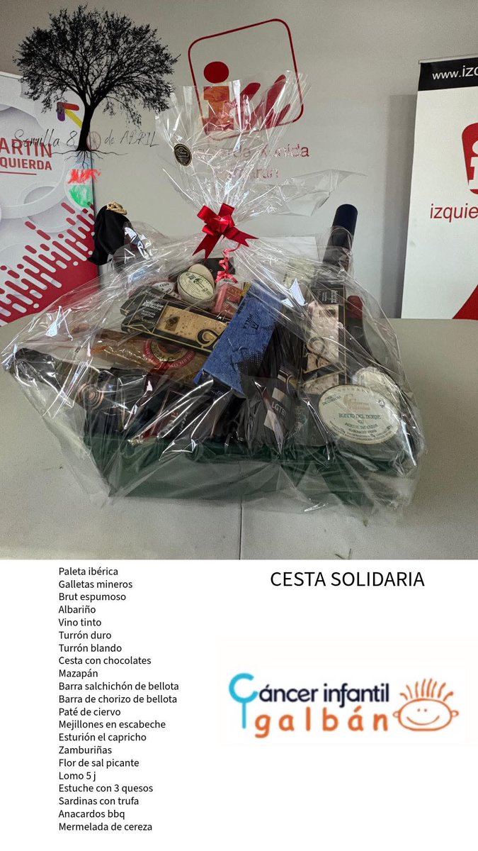 🎁 Esta es la Cesta Solidaria que sortearemos hoy después del Triangular Solidario organizado por IU Samartín y Semilla Ocho de Abril.

📍 Podrás comprar las rifas desde las 16:30 h en el polideportivo de L'Entregu y también durante el pregón de AFLEN

💛 ¡Participa y colabora!