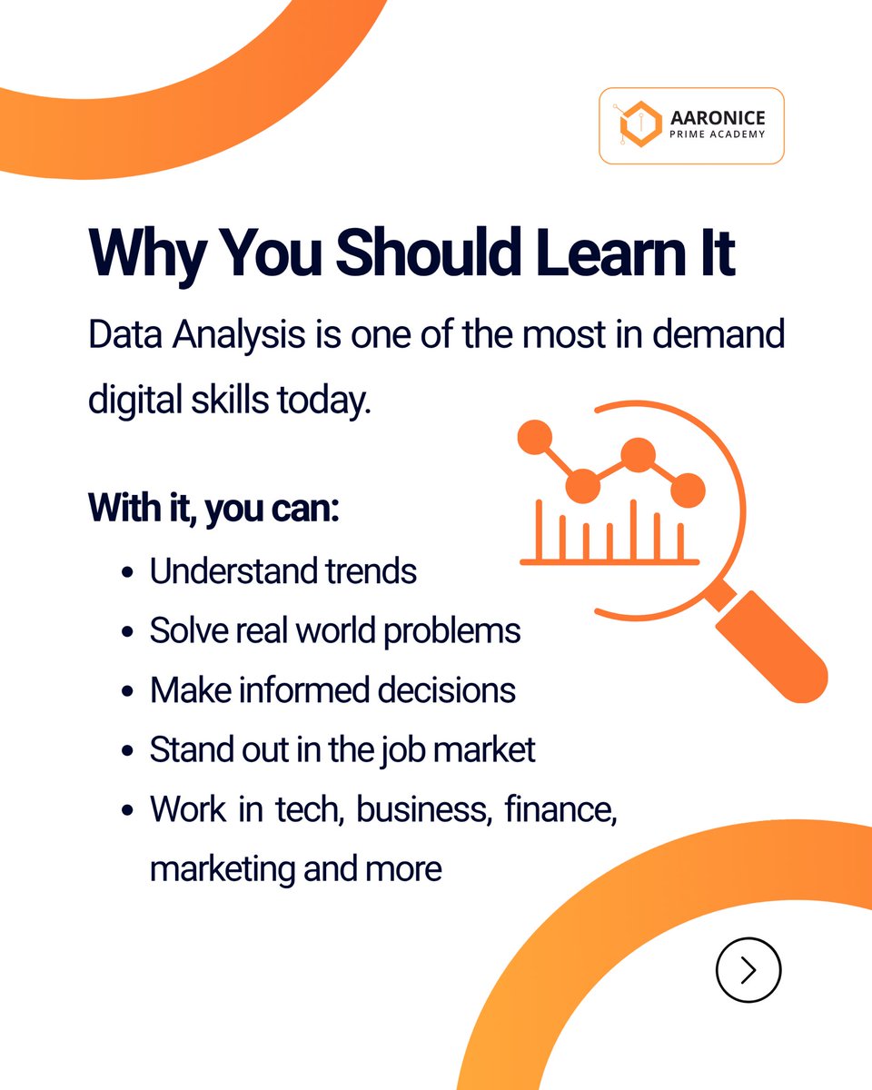 AaronicePGCLtd's tweet image. Data Analysis is in high demand — and YOU can learn it.
Understand trends. Solve problems. Make smarter decisions.
Your tech journey starts now. 📈
#DigitalSkills #DataAnalysis