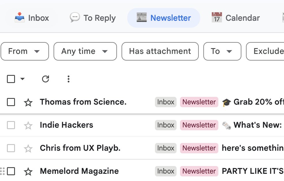 elie2222's tweet image. Thanks for sharing!

Would def use @inboxzero_ai for this

I archive all my newsletters in one click each day. I unclick the 1-2 that look interesting.

We also make it very easy to see which emails you never read to unsubcribe from.