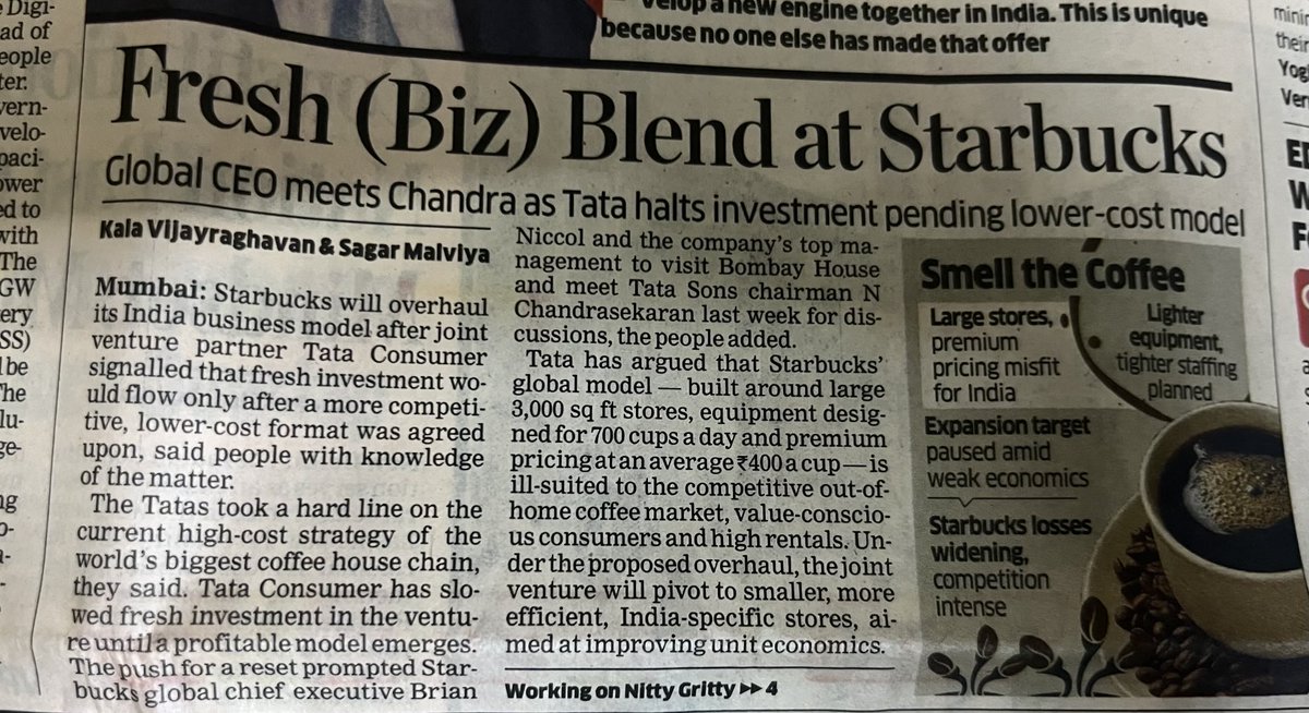 ValueInvestorPC's tweet image. #Tataconsumer #TCPL 
#Starbucks 

Very good stand by Tata consumer products &amp;amp; Tata management on exploring low cost model for profitable business venture. 

This will surely be good for both organisations if business model changed to low cost strategy