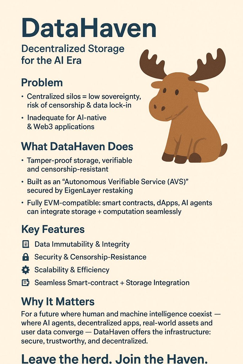 🔍 What DataHaven Really Solves
<a href="/DataHaven_xyz/">DataHaven 🫎</a> Web2 keeps your data locked behind centralized walls.Web3 tried to fix this but most storage layers became fragmented, unreliable, or too complex to build on.DataHaven changes the foundation. It brings storage inside Ethereum’s