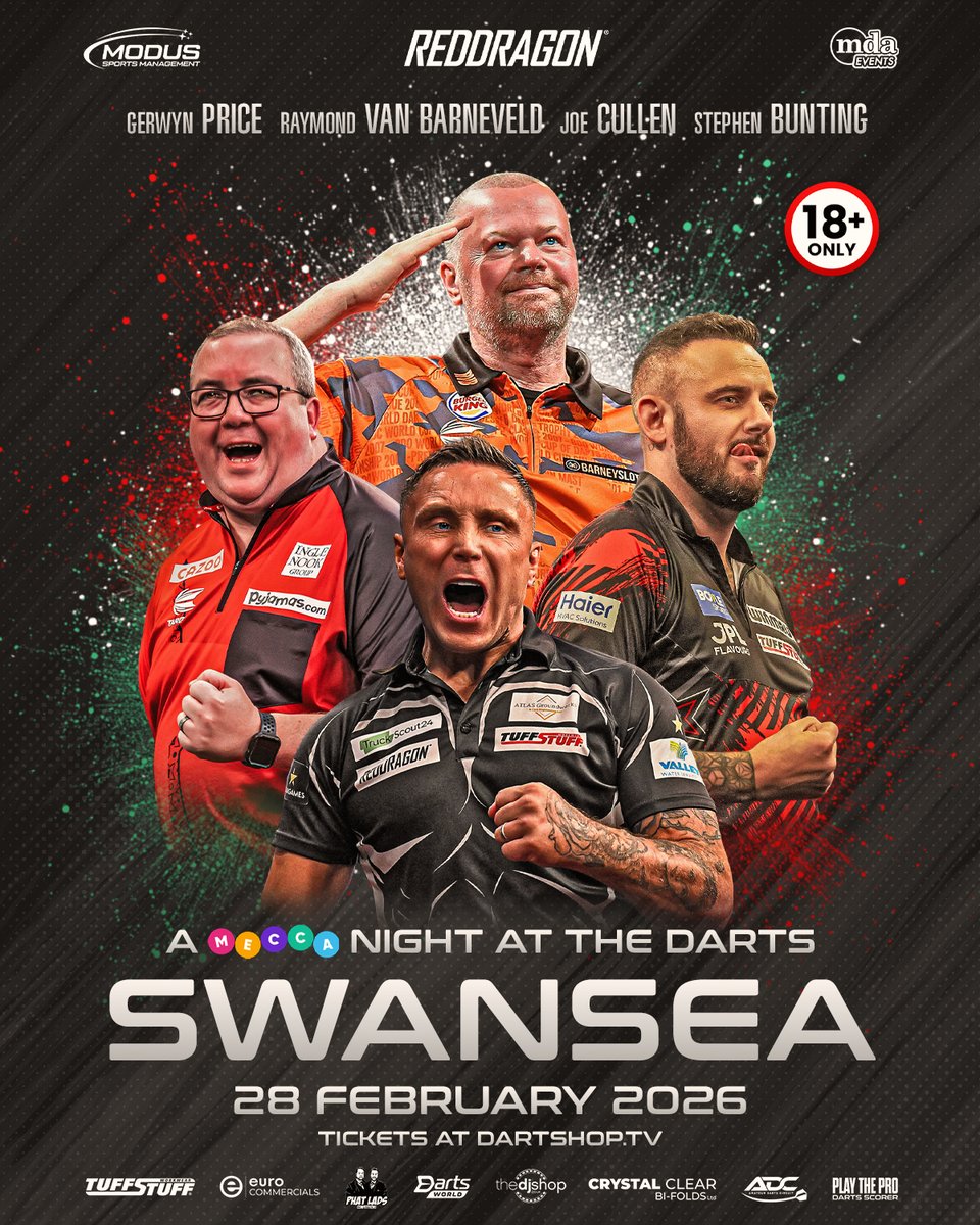 ModusDarts180's tweet image. 🎯Tickets for A Night at the Darts at Birmingham, Wrexham and Swansea are now on sale!

*****PLEASE NOTE*****

Under 18&apos;s are NOT permitted at our shows at Mecca venues, as the venue requires anyone inside their premises to be over 18 by law. Please bear this in mind when…