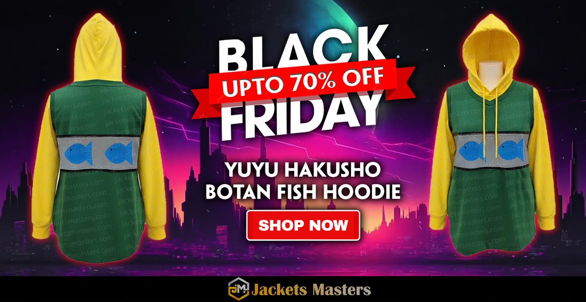 JacketsMasters's tweet image. #BlackFriday Hot offer Get 70% OFF on #YuYuHakusho #BotanFish Hoodie.
Shop From jacketsmasters.com
jacketsmasters.com/product/yuyu-h…
#blackfridaydeals #blackfridaysales #blackfridayoffers #blackfridayshopping #BlackFridayDeals2025 #BlackFridays #BlackFridaySavings #blackfridayweekend