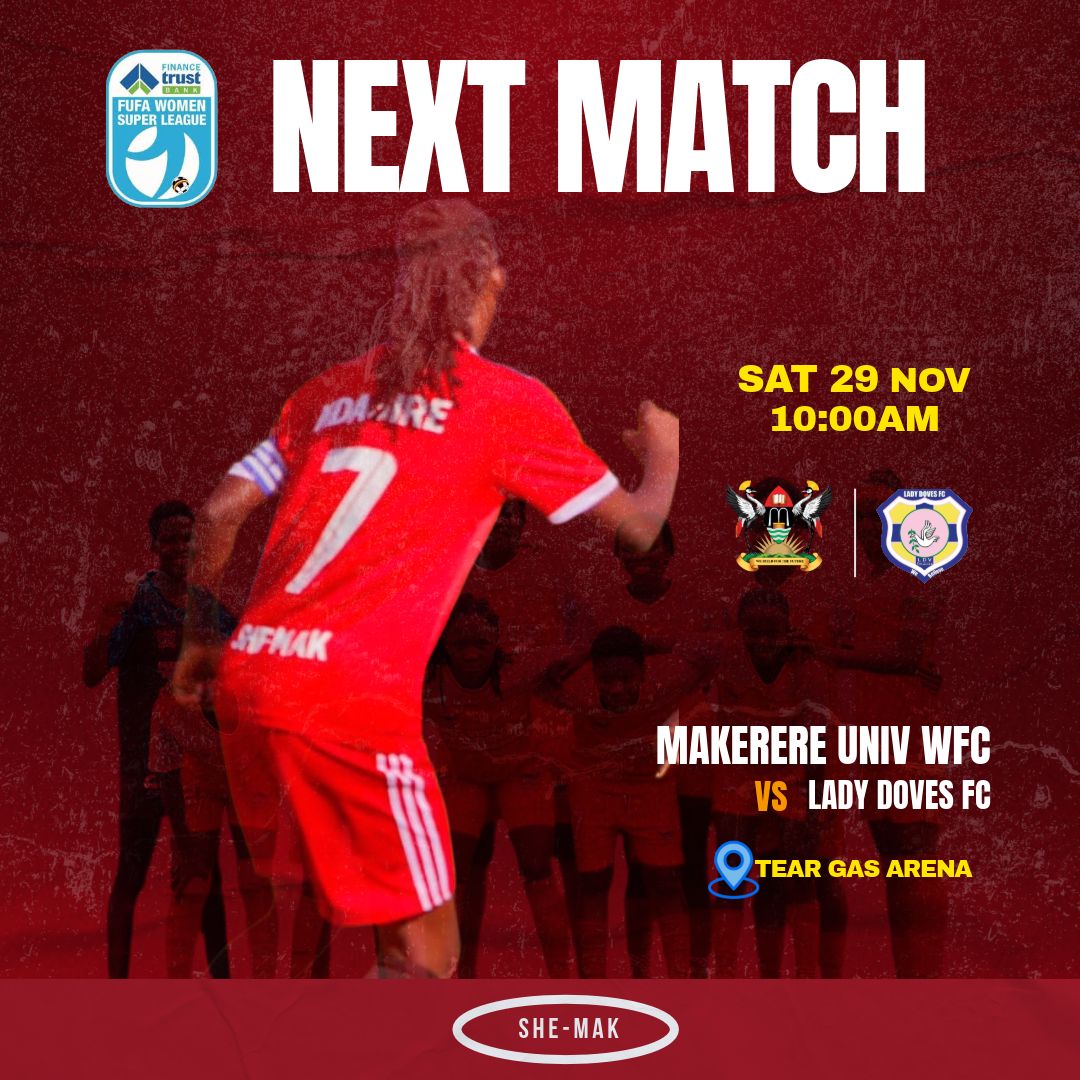 🚨Match alert 📢

We shall be in action tomorrow at 10:00AM vs <a href="/ladydovesfc/">Lady Doves FC</a>, at Makerere main grounds.

May the odds be in our favor 🙏.

<a href="/Mak_LadiesFC/">Makerere Women FC</a> <a href="/Makerere/">Makerere University</a>
<a href="/FUFAWSL/">Finance Trust Bank FUFA Women Super League</a> <a href="/FUFAWomen/">FUFA Women</a>