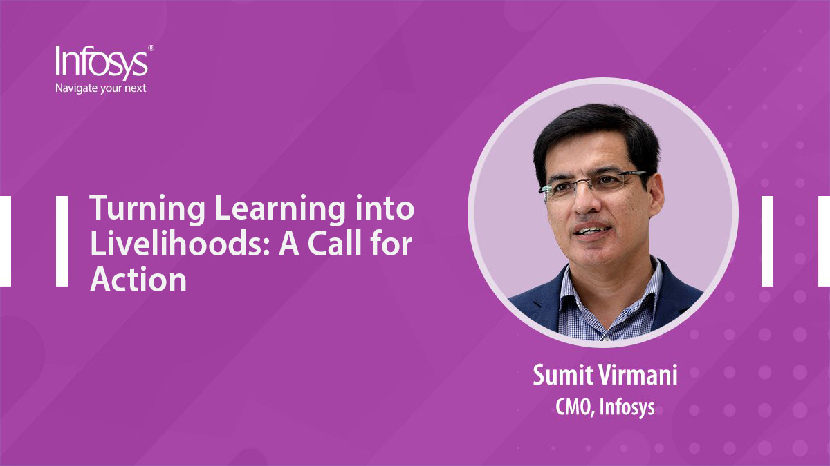 Infosys's tweet image. “Education creates knowledge, but employment creates dignity and purpose,” says @virmani_sumit, CMO of Infosys, in an interview with Moneycontrol on the sidelines of Infosys Foundation Aarohan Social Innovation Awards.

He emphasizes that skilling must lead to real jobs—not just…