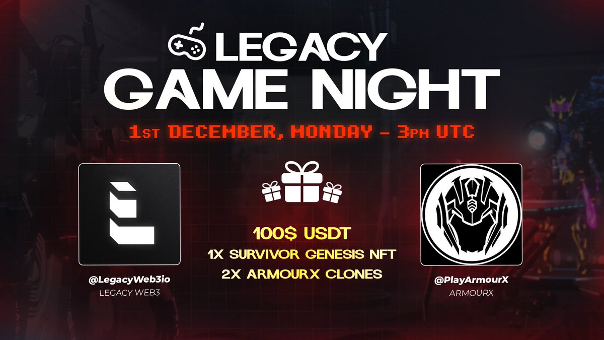LegacyWeb3io's tweet image. Legacy x Play ArmourX 

We&apos;re excited to team up with @PlayArmourX for an Epic Gamenight event 

ArmourX is a futuristic play-and-earn game set 5,000 years ahead. After a meteorite unleashes alien parasites that wipe out most life, humanity turns to cloning to survive. Players…