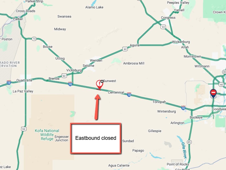 CLOSURE* I-10 eastbound is CLOSED east of New Hope. The eastbound