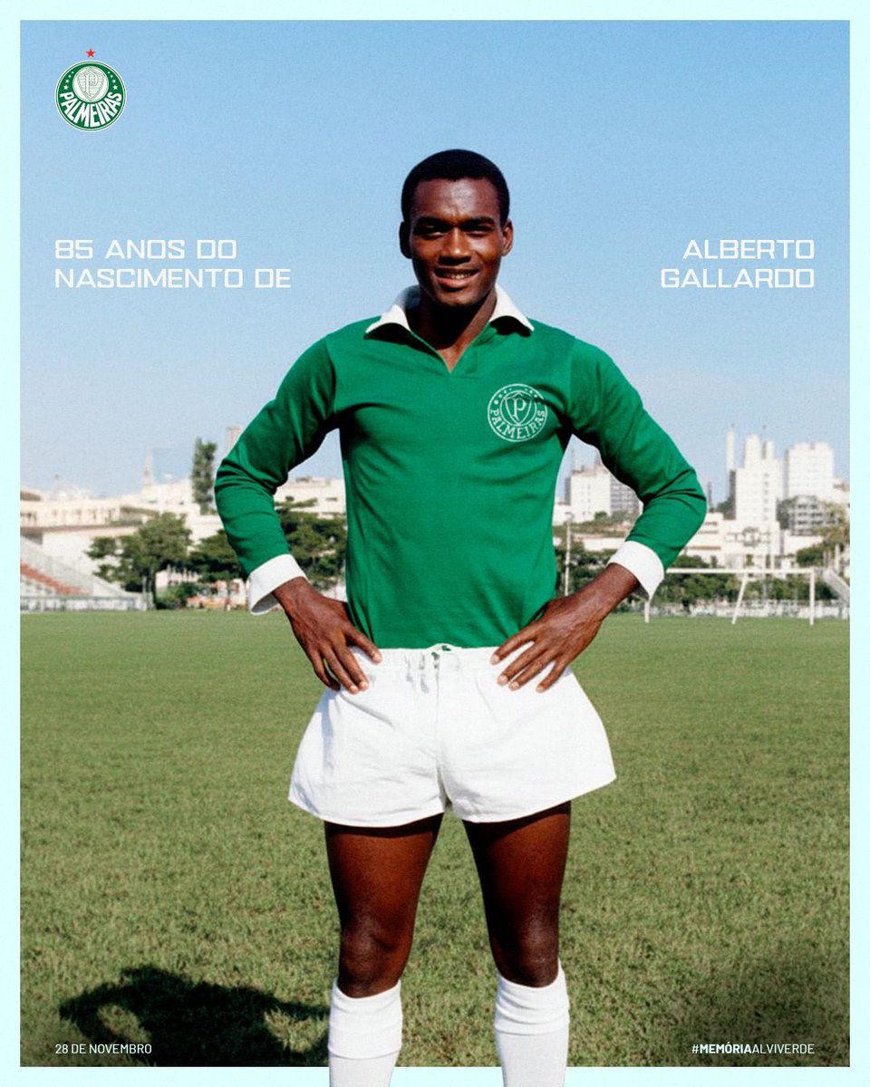 Nascido em Lima, o ponta-esquerda Alberto Gallardo completaria 85 anos nesta sexta-feira (28). O peruano marcou história no Verdão, precisando de apenas 46 jogos para se tornar ídolo. O atacante integrou a Primeira Academia, conquistando o Campeonato Paulista de 1966 e o