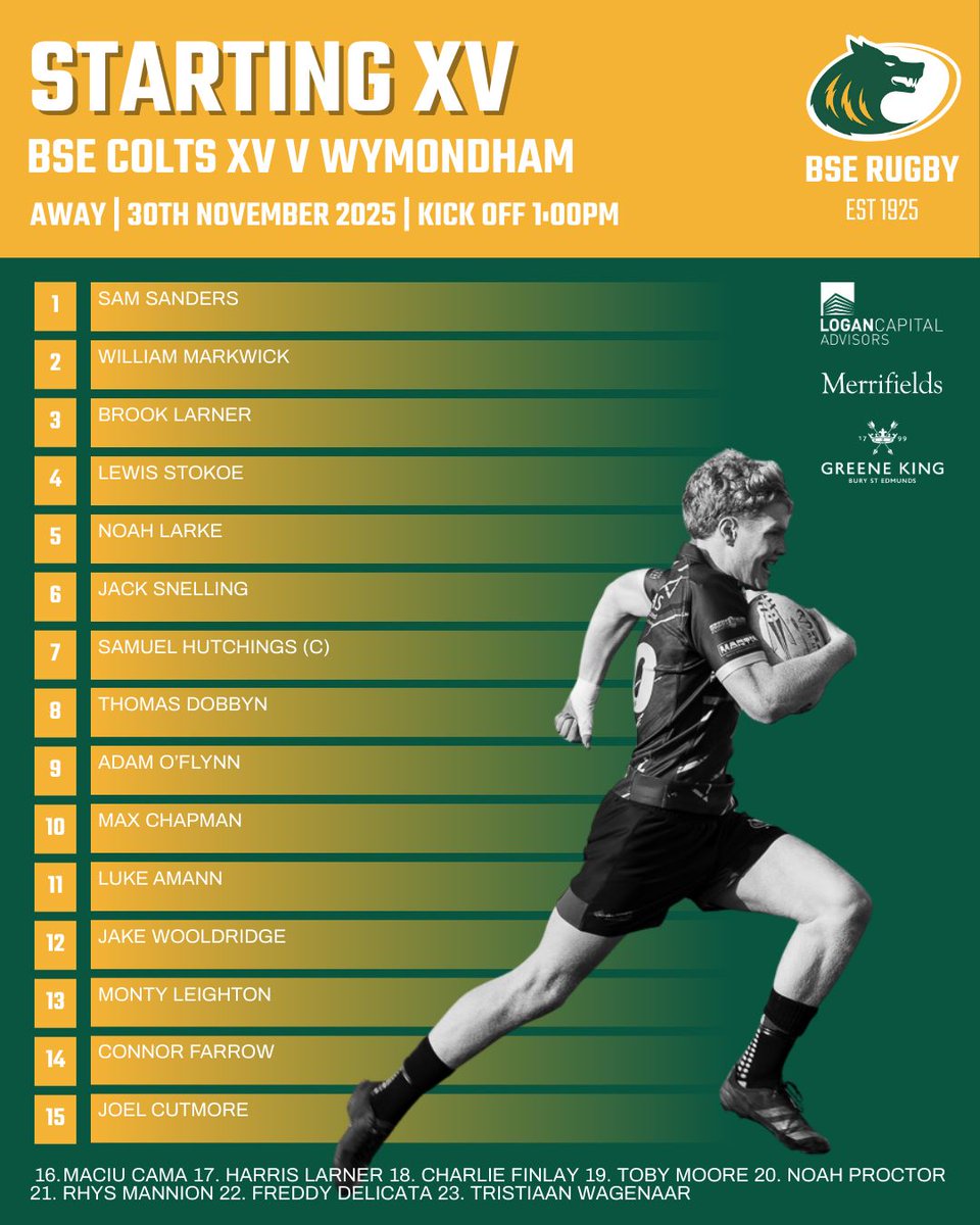 TEAM ANNOUNCEMENT

Colts 🆚 Wymondham
📅 Sunday 30th November
🕒 1.00 pm KO
📍 Wymondham

#Rugby #CommunityFirst #OneClub #morethanjustarugbyclub #BSERugby