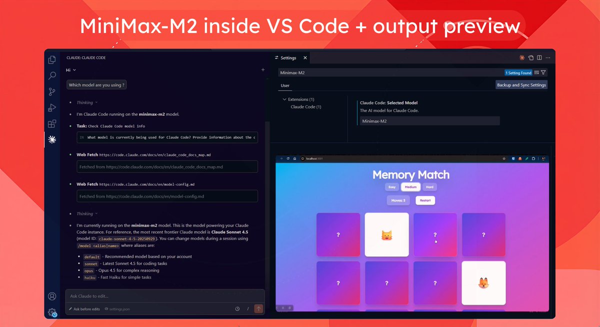 GithubProjects's tweet image. Minimax-M2 uses a 10B activated parameter design inside a 230B model, which keeps compute light while delivering good performance on long toolchains like mcp, shell, browser, retrieval, and code.
It fits smoothly into workflows using Cursor, Cline, Kilo Code, Droid, and similar…