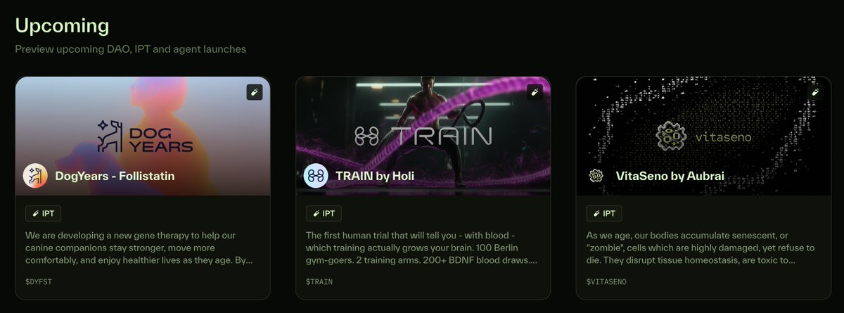 BioProtocol's tweet image. Upcoming DeSci launches on Bio Season 2 🧪

• DogYears - Canine longevity therapeutics
• Holi - Weights vs Cardio fitness trial testing brain health markers
• VitaSeno - CRISPR gene-editing to eliminate zombie cells

Learn more about the newest projects going live soon ↓