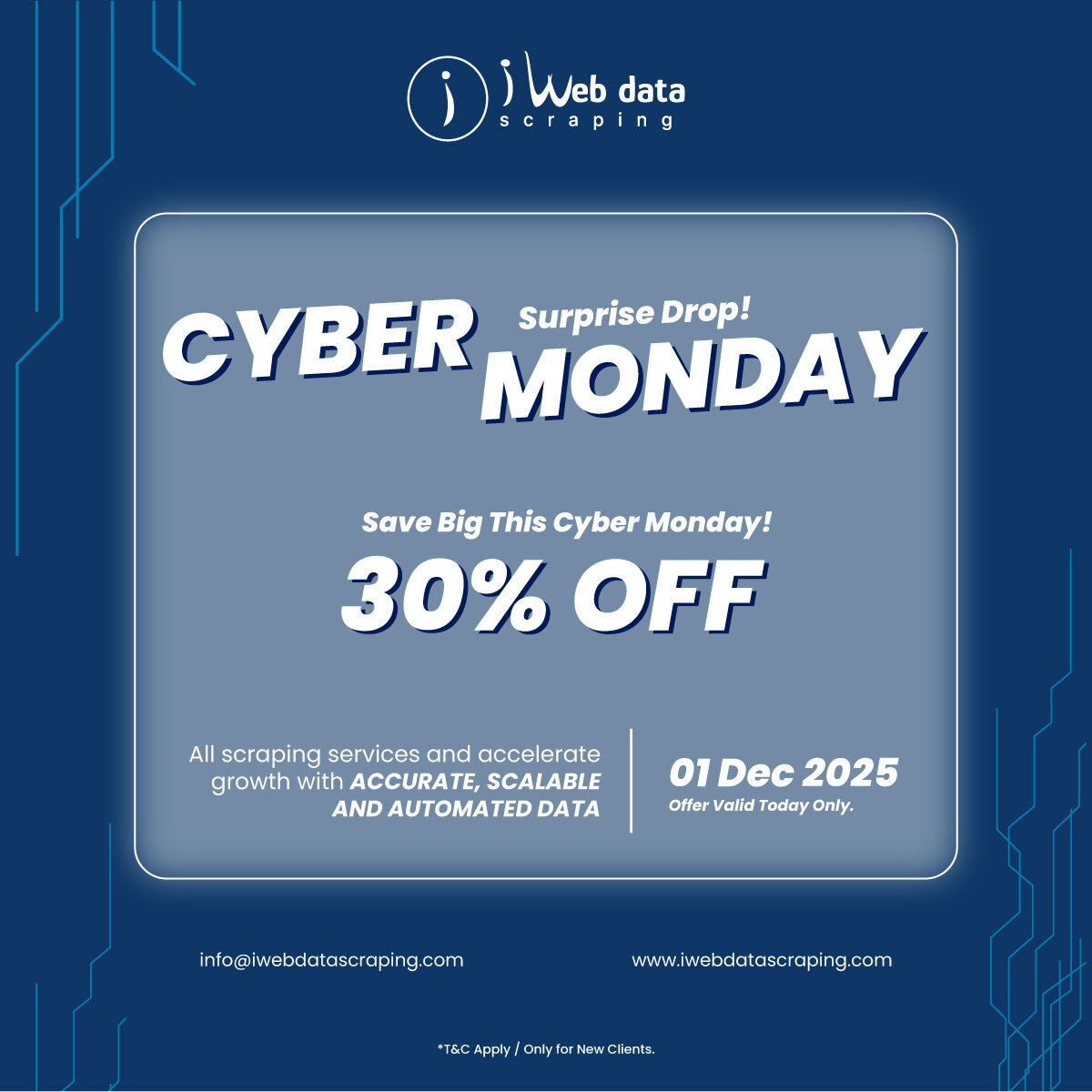 iwebdatascrape's tweet image. 🚀 Want competitive intelligence at a lower cost?

For 24 hours, get 30% OFF all scraping services — ecommerce, delivery apps, marketplaces &amp;amp; more.

Don’t blink. 👀
👉 Claim the offer:
 iwebdatascraping.com