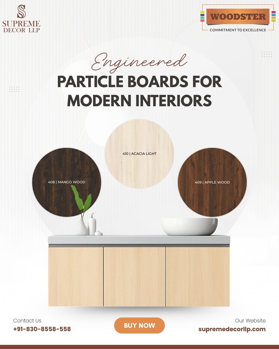 supremedecorllp's tweet image. Refresh your space with our engineered particle boards in Mango Wood, Acacia Light &amp;amp; Apple Wood 
Stylish looks, lasting quality — perfect for modern interiors.
#InteriorDesign #EngineeredBoards #WoodFinishes #SupremeDecor #Woodster